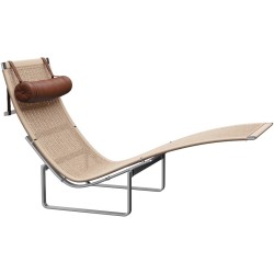 Chaise longue PK24 – Osier + Appuie-tête Cuir Aura Cognac - Fritz Hansen