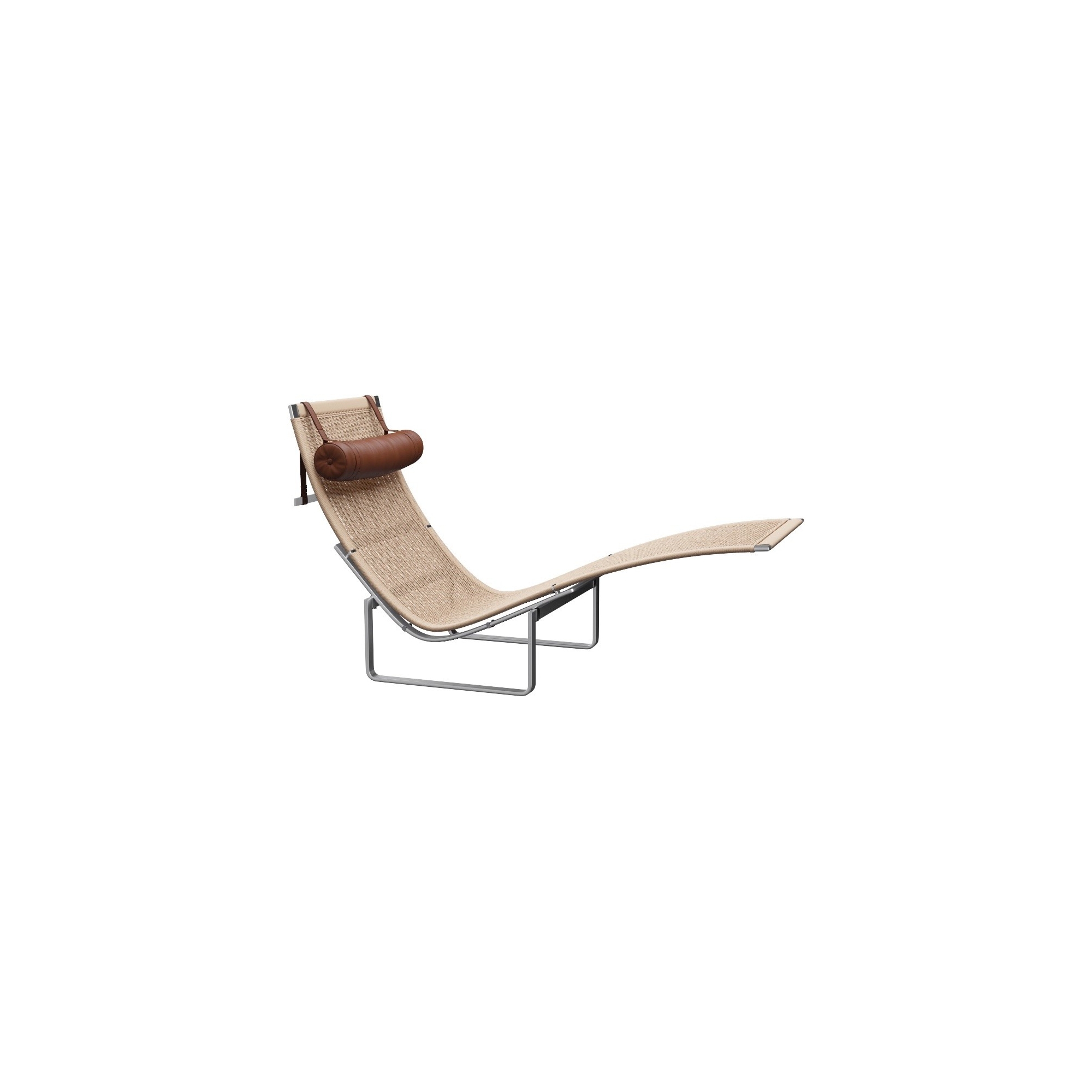 Chaise longue PK24 – Osier + Appuie-tête Cuir Aura Cognac - Fritz Hansen