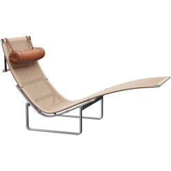 Chaise longue PK24 – Osier + Appuie-tête Cuir Grace Walnut - Fritz Hansen