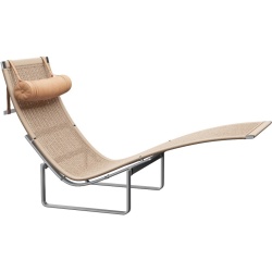 Chaise longue PK24 – Osier + Appuie-tête Cuir Natural - Fritz Hansen