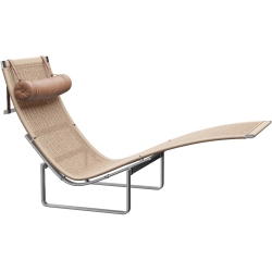 Chaise longue PK24 – Osier + Appuie-tête Cuir Rustik - Fritz Hansen