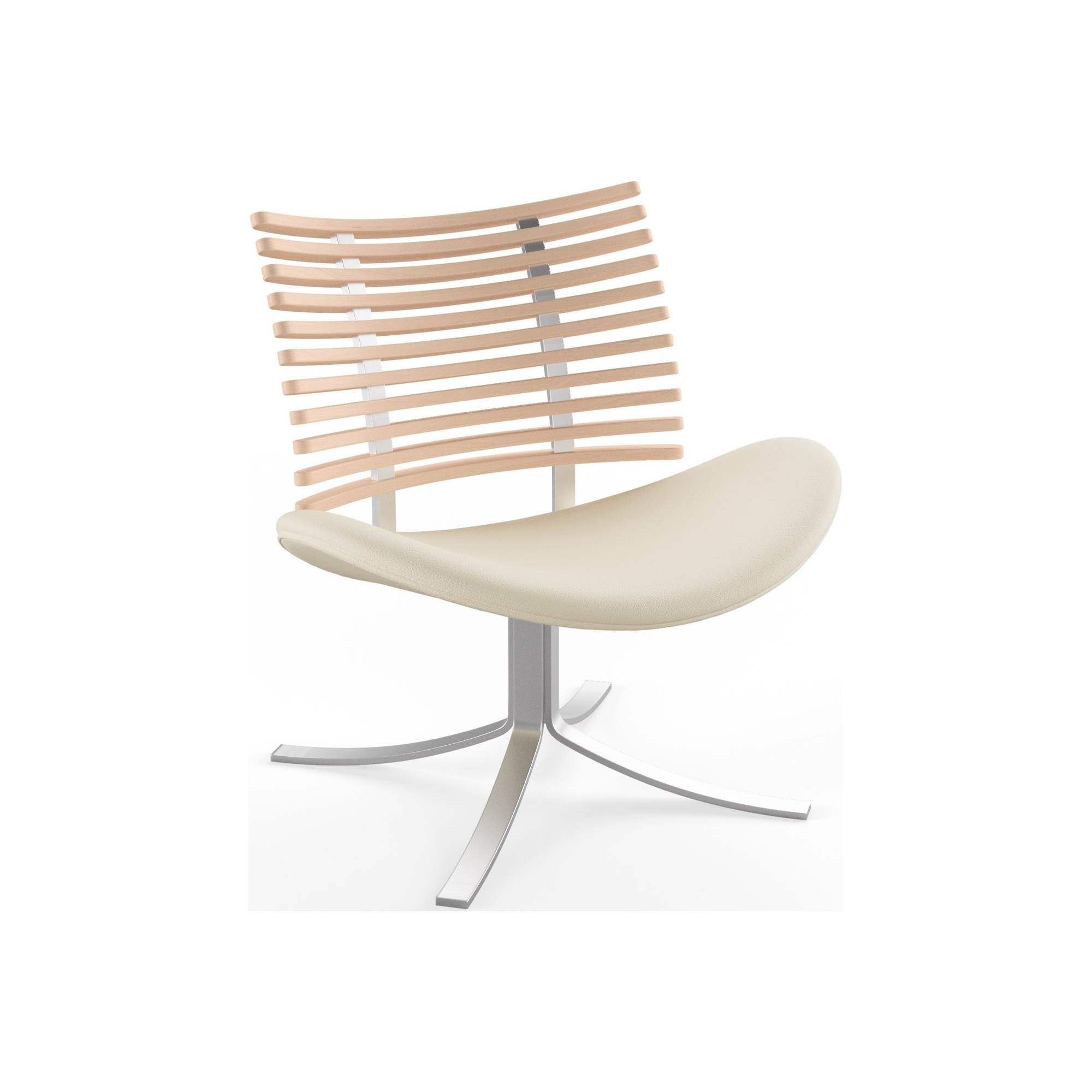 Gepard GM 4175 Lounge chair – White oiled oak + Cream semi-aniline leather + Stainless steel - Naver collection