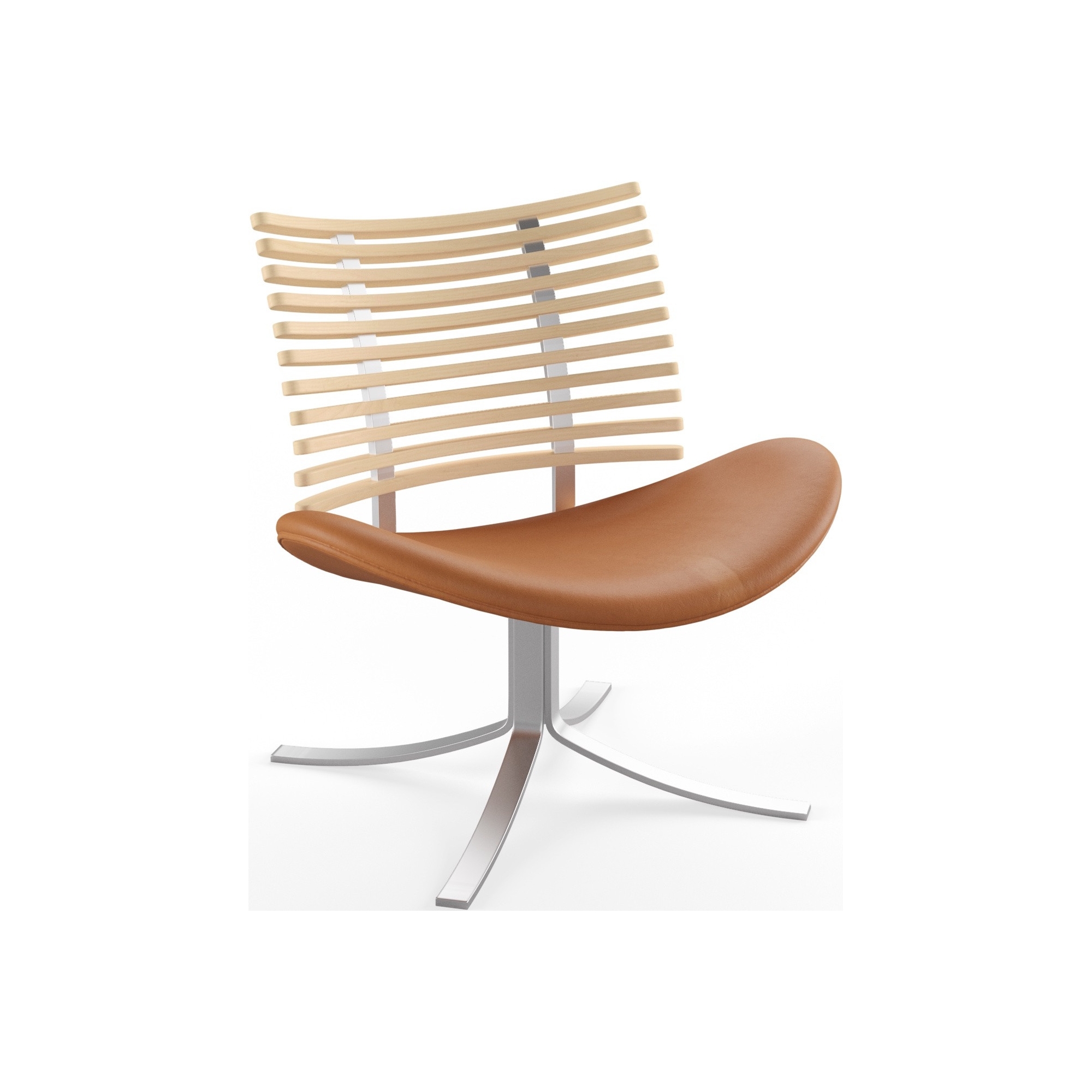 Gepard GM 4175 Lounge chair – White oiled ash + Cognac aniline leather + Stainless steel - Naver collection