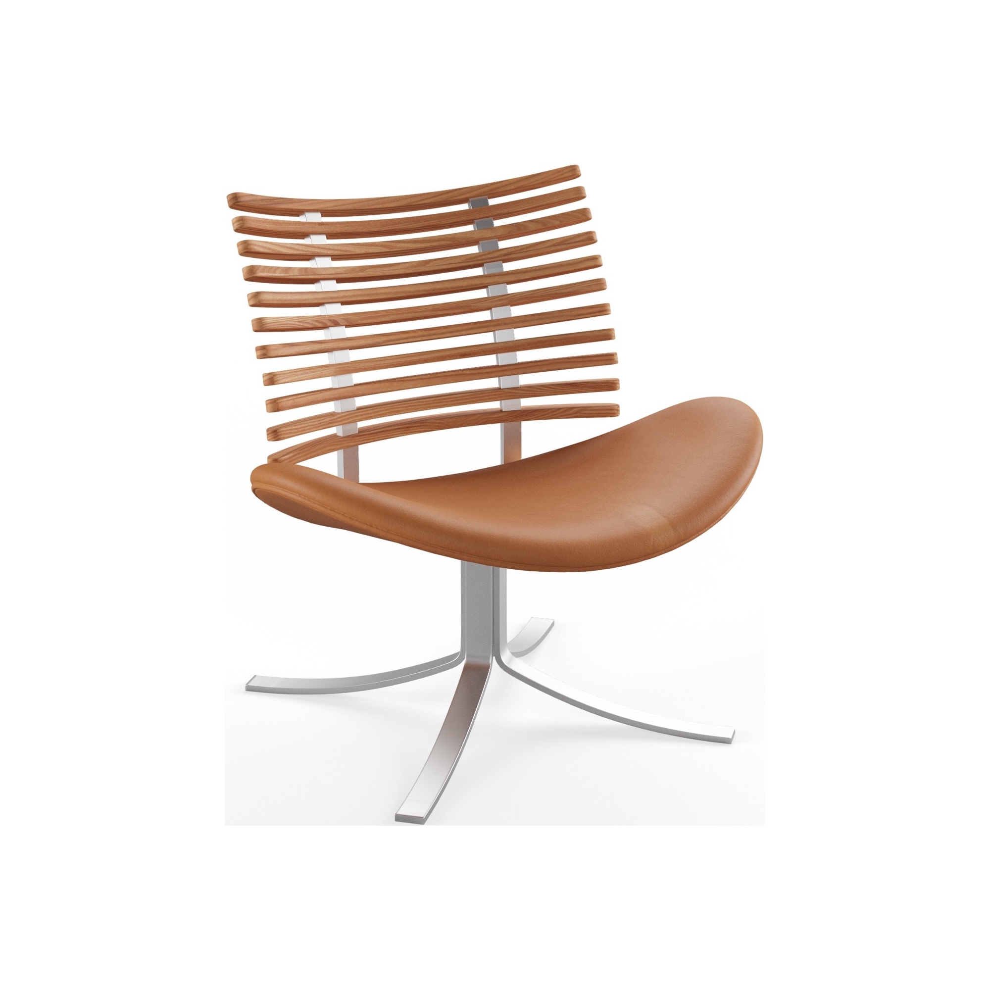 Gepard GM 4175 Lounge chair – Oiled elm + Cognac aniline leather + Stainless steel - Naver collection