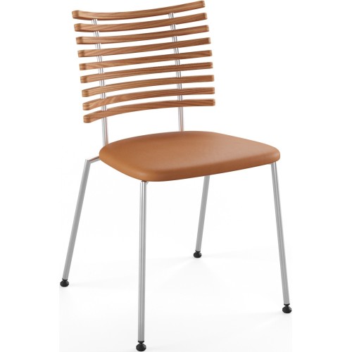 Tiger GM 4105 Chair – Oiled elm + Cognac Aniline leather + Stainless steel - Naver collection