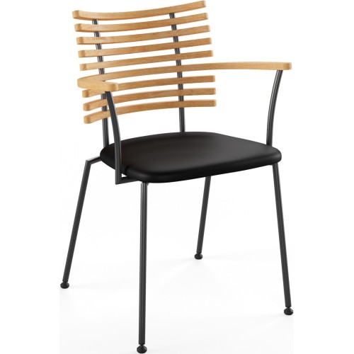 Tiger GM 4106 Chair with armrests – Oiled oak + Black Select leather + Black steel - Naver collection