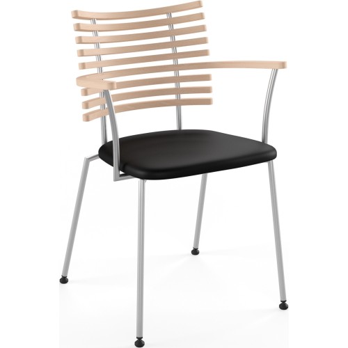 Tiger GM 4106 Chair with armrests – White oiled oak + Black Select leather + Stainless steel - Naver collection