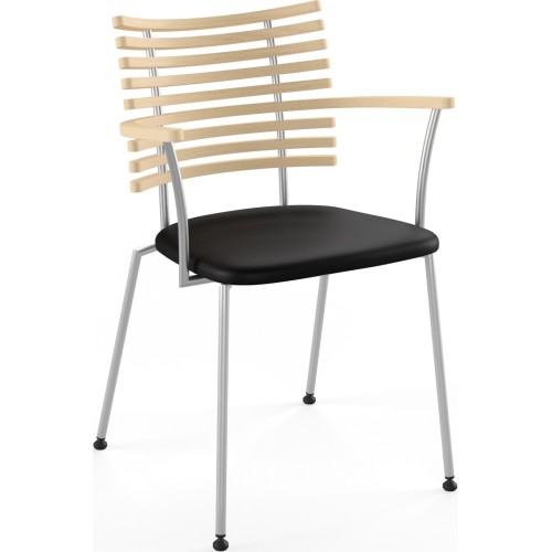 Tiger GM 4106 Chair with armrests – White oiled ash + Black Select leather + Stainless steel - Naver collection