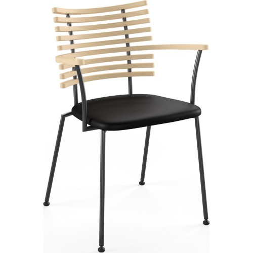 Tiger GM 4106 Chair with armrests – White oiled ash + Black Select leather + Black steel - Naver collection