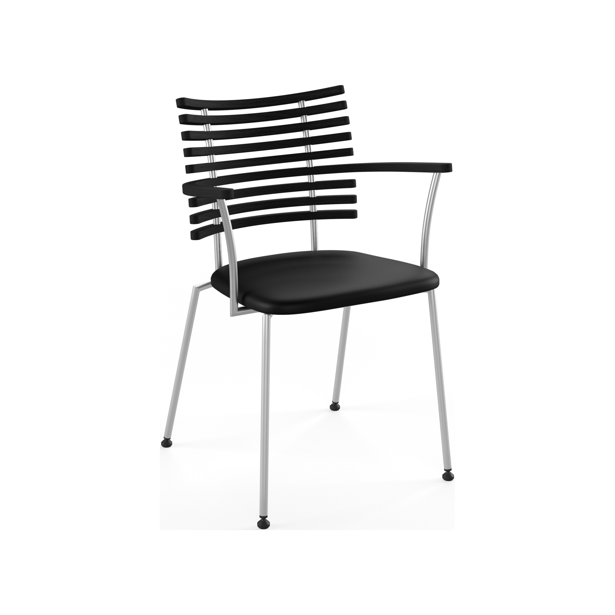 Tiger GM 4106 Chair with armrests – Black stained ash + Black Select leather + Stainless steel - Naver collection