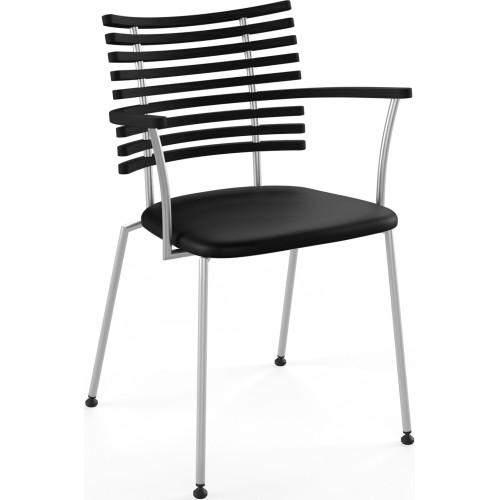 Tiger GM 4106 Chair with armrests – Black stained ash + Black Select leather + Stainless steel - Naver collection