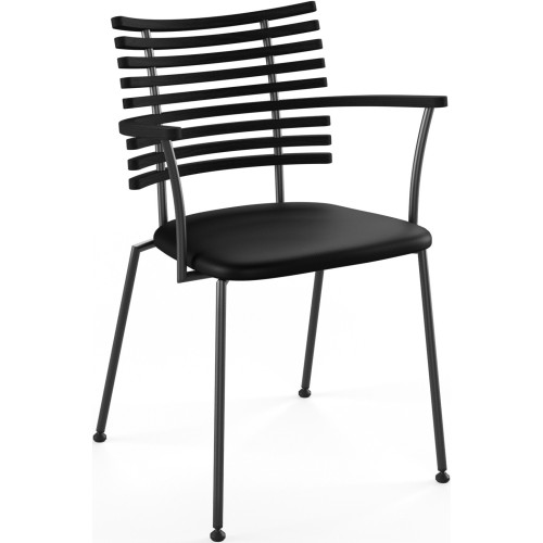 Tiger GM 4106 Chair with armrests – Black stained ash + Black Select leather + Black steel - Naver collection