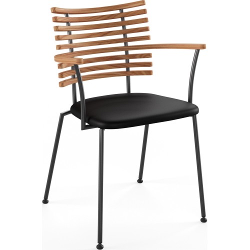 Tiger GM 4106 Chair with armrests – Oiled elm + Black Select leather + Black steel - Naver collection