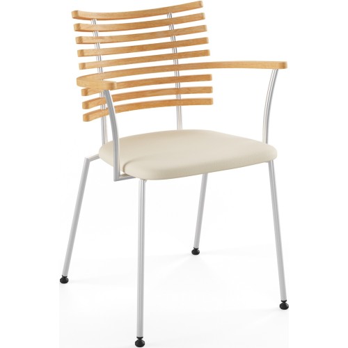 Tiger GM 4106 Chair with armrests – Oiled oak + Cream Semi-Aniline leather + Stainless steel - Naver collection