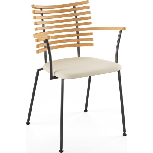 Tiger GM 4106 Chair with armrests – Oiled oak + Cream Semi-Aniline leather + Black steel - Naver collection