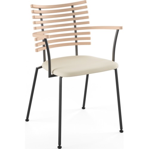 Tiger GM 4106 Chair with armrests – White oiled oak + Cream Semi-Aniline leather + Black steel - Naver collection