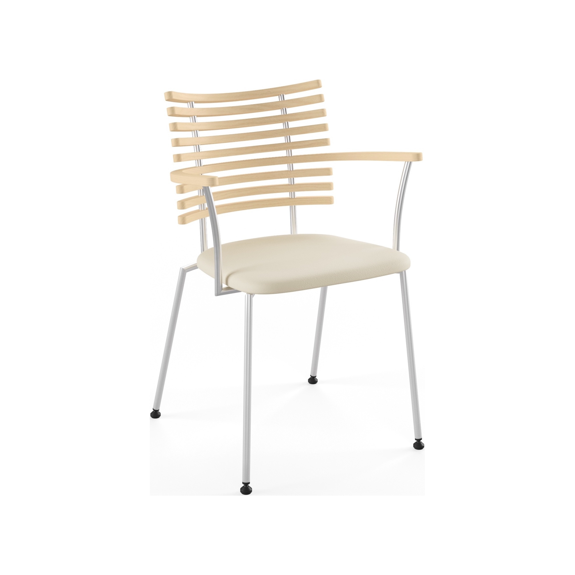 Tiger GM 4106 Chair with armrests – White oiled ash + Cream Semi-Aniline leather + Stainless steel - Naver collection