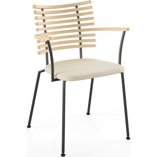 Tiger GM 4106 Chair with armrests – White oiled ash + Cream Semi-Aniline leather + Black steel - Naver collection