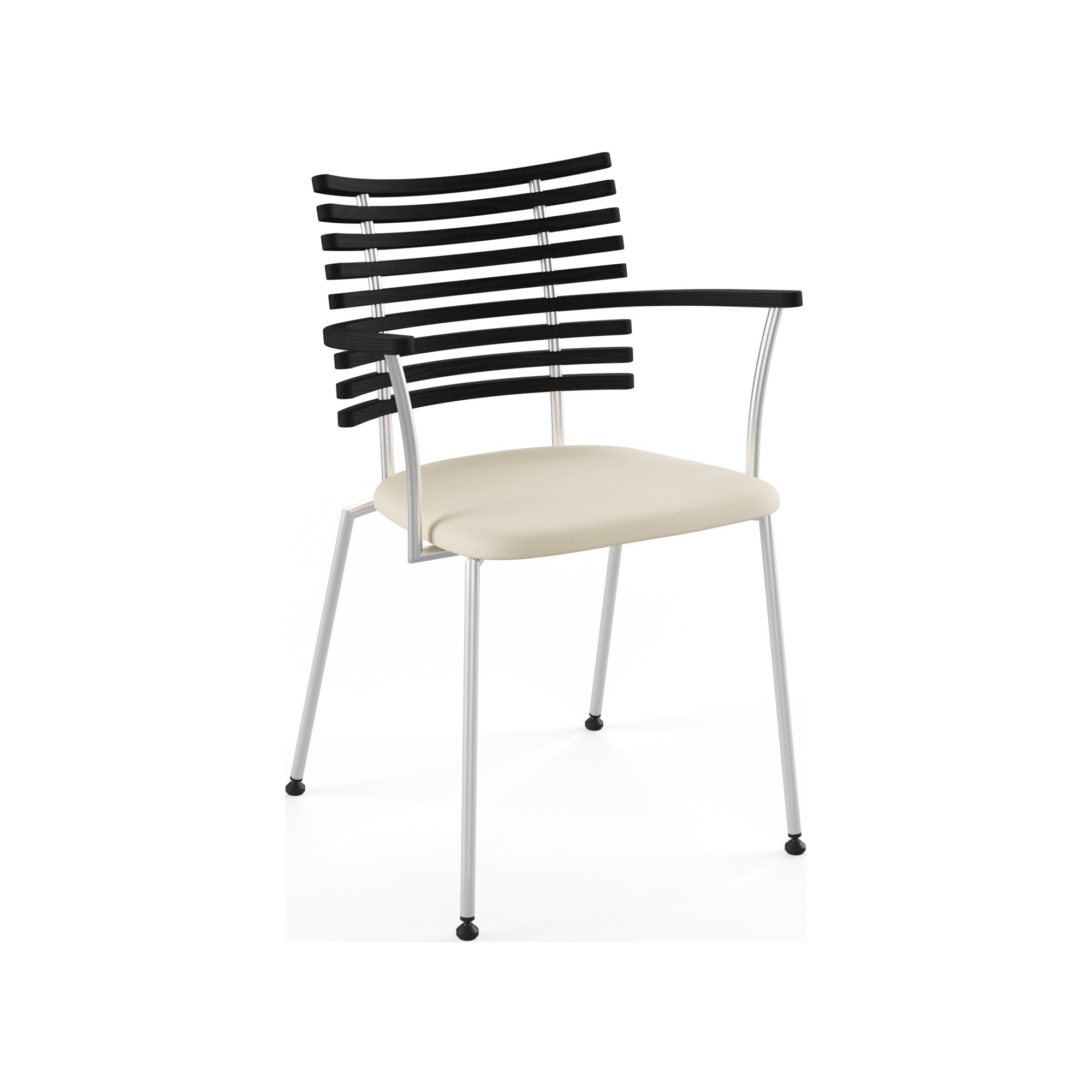 Tiger GM 4106 Chair with armrests – Black stained ash + Cream Semi-Aniline leather + Stainless steel - Naver collection