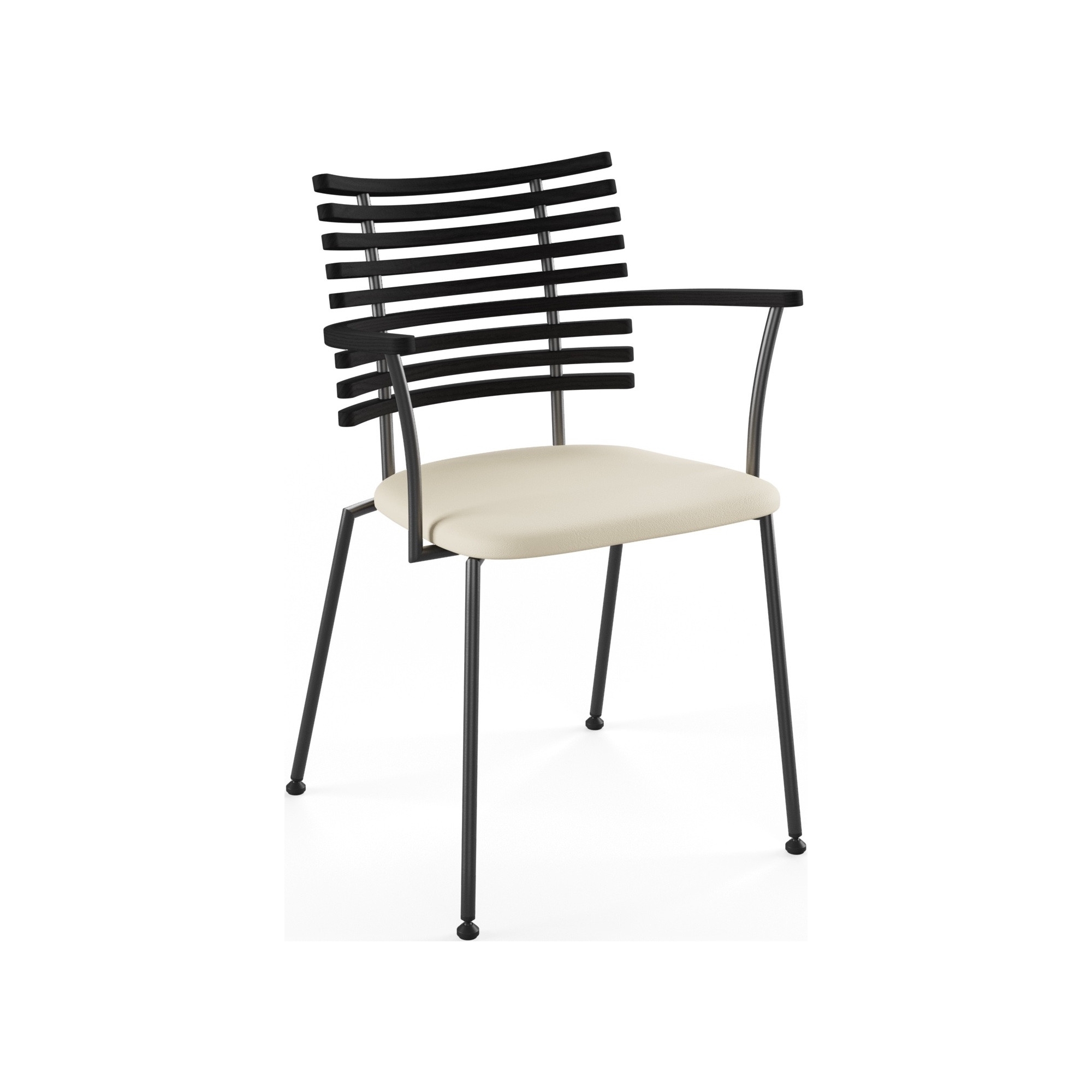 Tiger GM 4106 Chair with armrests – Black stained ash + Cream Semi-Aniline leather + Black steel - Naver collection