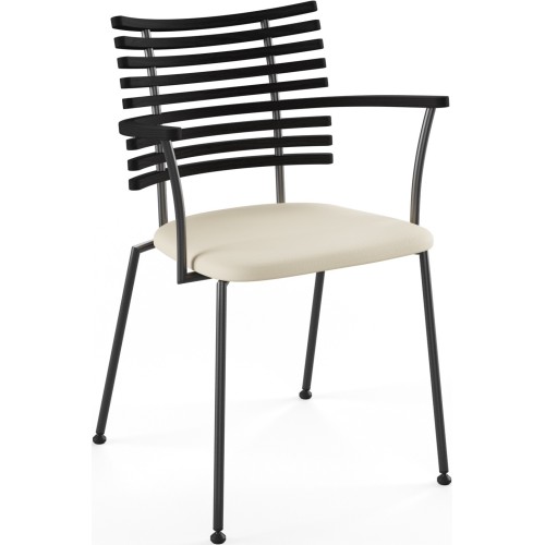 Tiger GM 4106 Chair with armrests – Black stained ash + Cream Semi-Aniline leather + Black steel - Naver collection