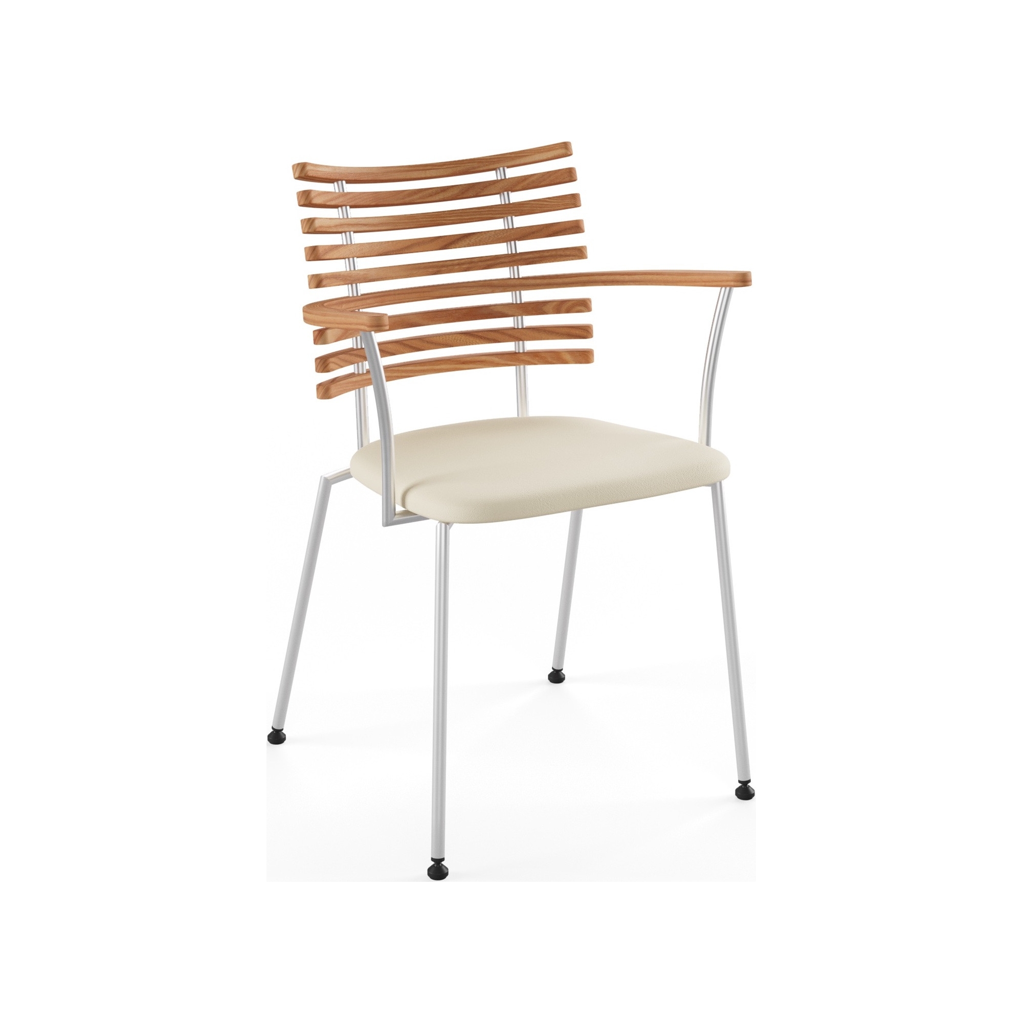 Tiger GM 4106 Chair with armrests – Oiled elm + Cream Semi-Aniline leather + Stainless steel - Naver collection