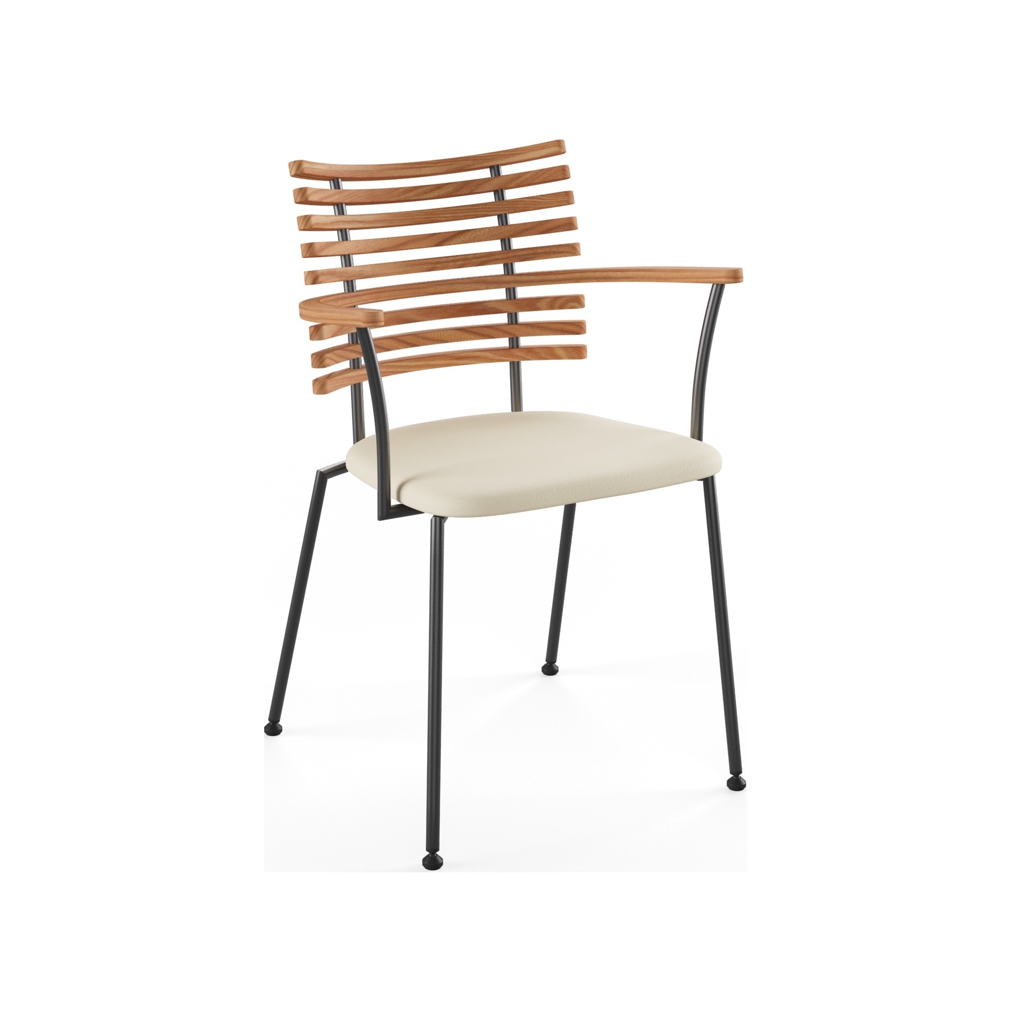 Tiger GM 4106 Chair with armrests – Oiled elm + Cream Semi-Aniline leather + Black steel - Naver collection