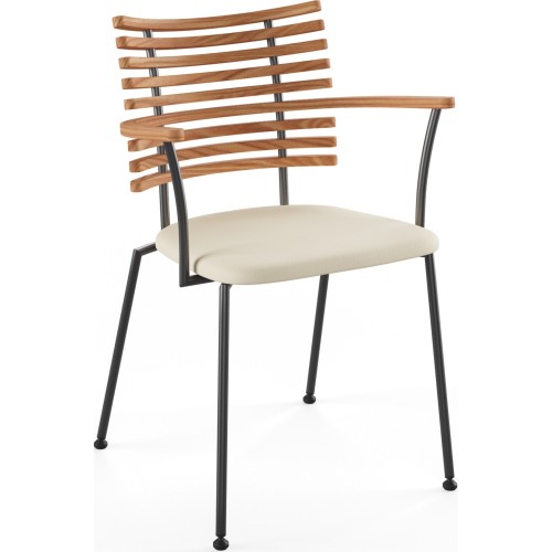 Tiger GM 4106 Chair with armrests – Oiled elm + Cream Semi-Aniline leather + Black steel - Naver collection