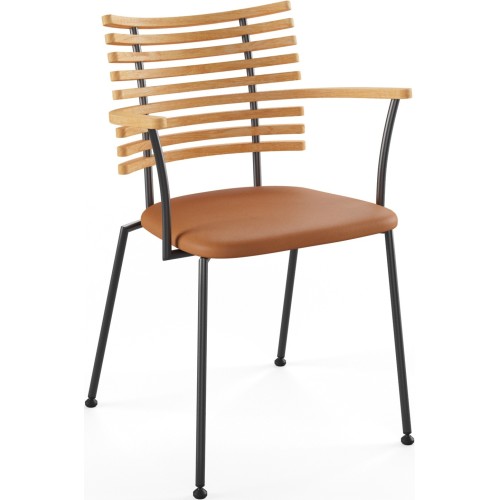 Tiger GM 4106 Chair with armrests – Oiled oak + Cognac Aniline leather + Black steel - Naver collection