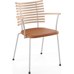 Tiger GM 4106 Chair with armrests – White oiled oak + Cognac Aniline leather + Stainless steel - Naver collection