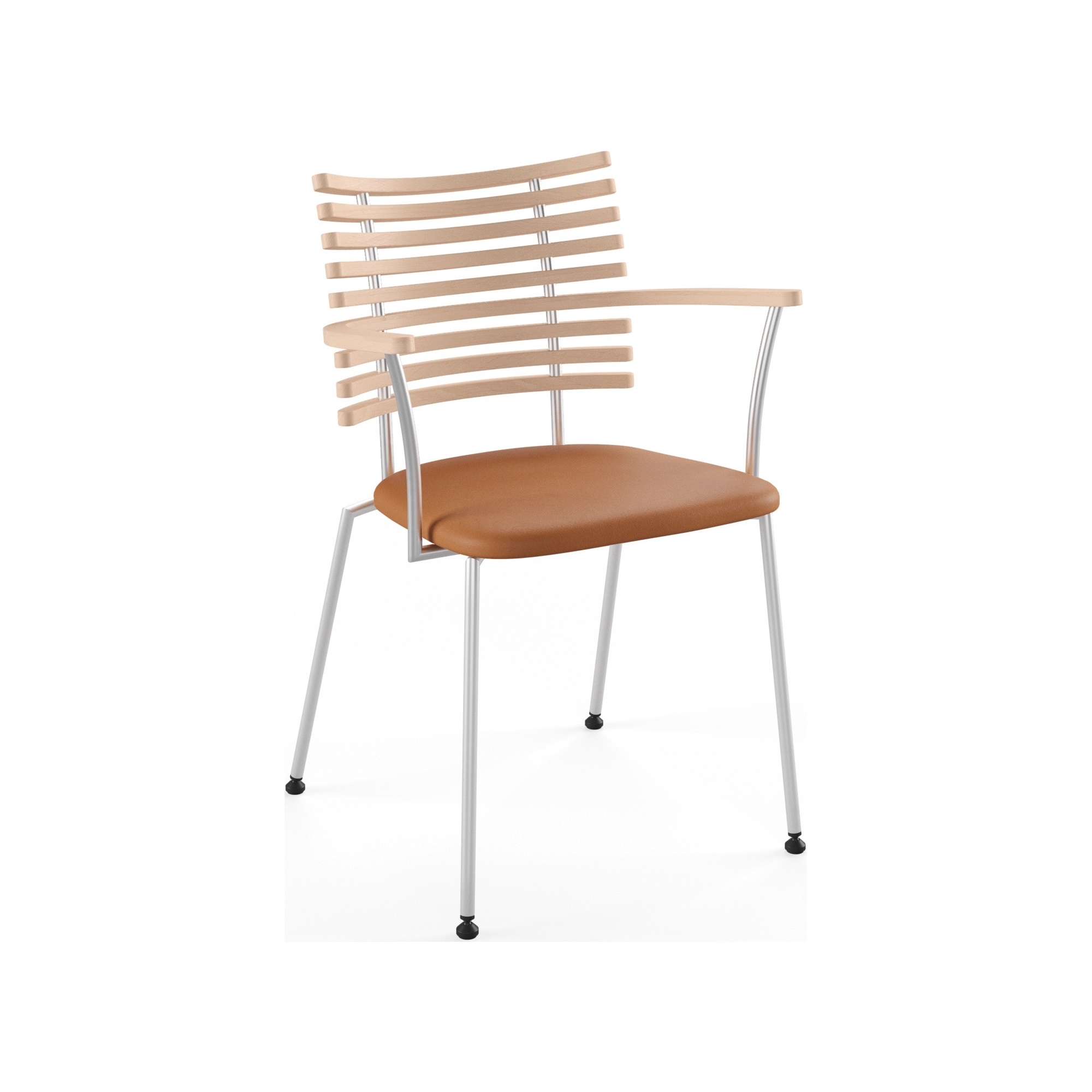 Tiger GM 4106 Chair with armrests – White oiled oak + Cognac Aniline leather + Stainless steel - Naver collection