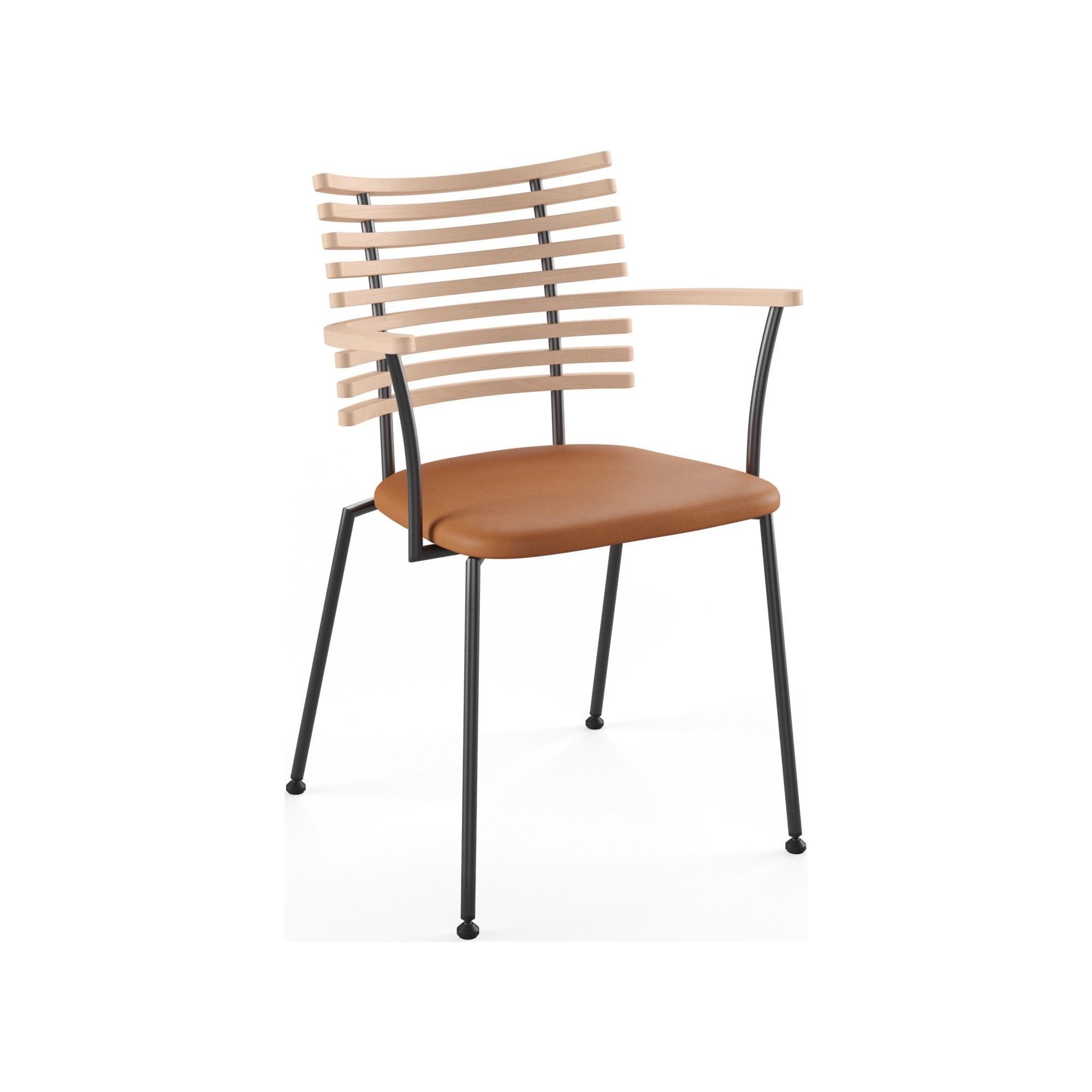 Tiger GM 4106 Chair with armrests – White oiled oak + Cognac Aniline leather + Black steel - Naver collection