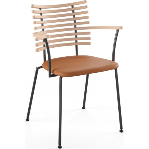 Tiger GM 4106 Chair with armrests – White oiled oak + Cognac Aniline leather + Black steel - Naver collection