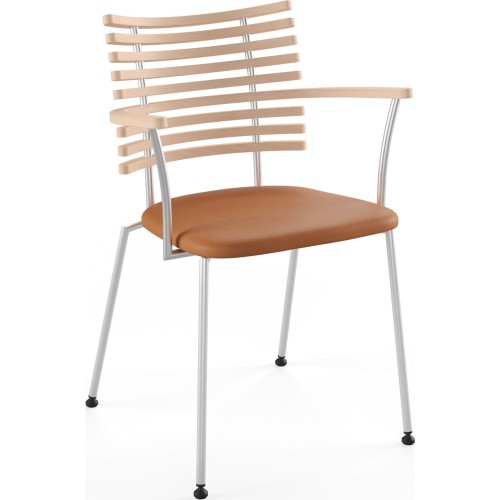 Tiger GM 4106 Chair with armrests – Soaped oak + Cognac Aniline leather + Stainless steel - Naver collection