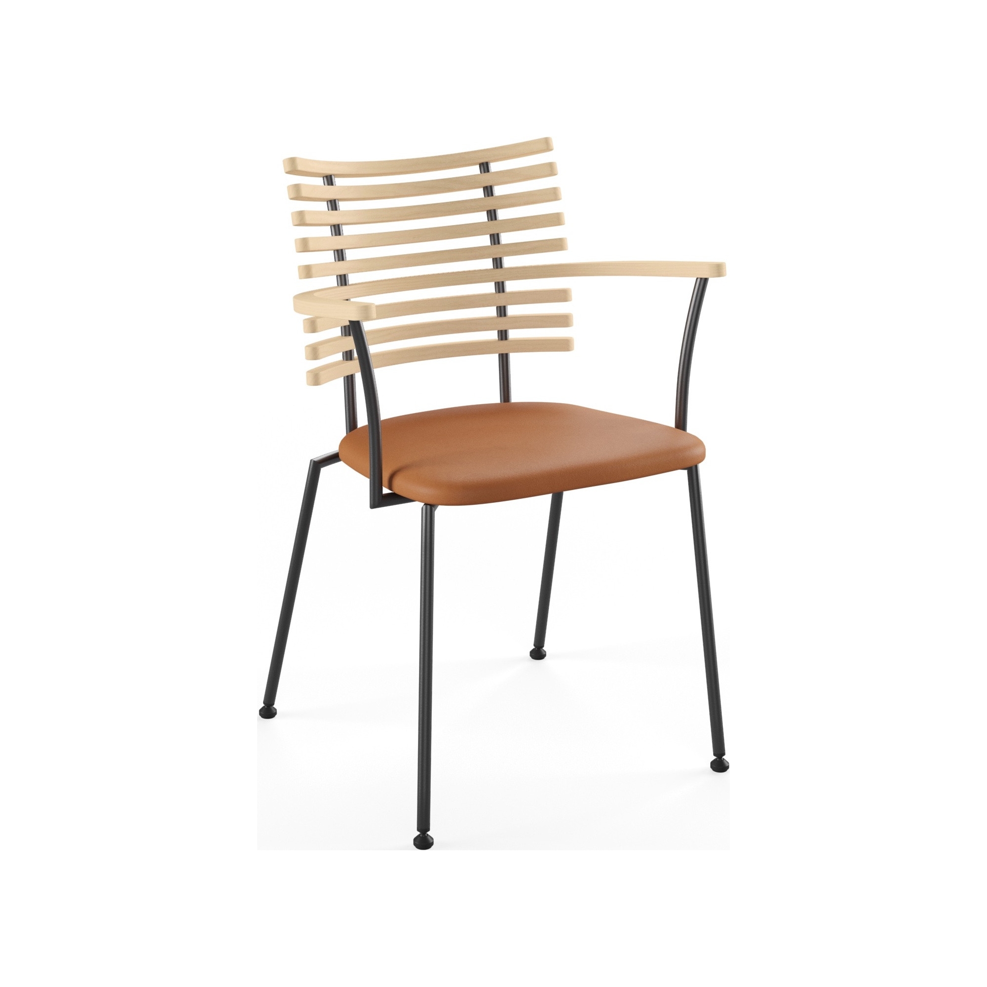 Tiger GM 4106 Chair with armrests – White oiled ash + Cognac Aniline leather + Black steel - Naver collection