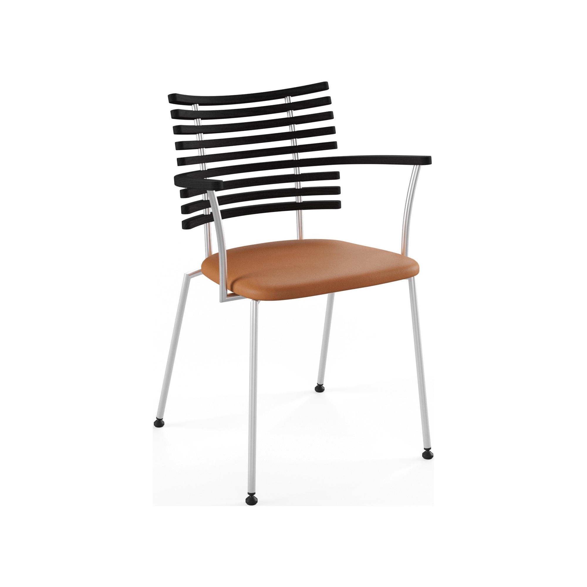 Tiger GM 4106 Chair with armrests – Black stained ash + Cognac Aniline leather + Stainless steel - Naver collection