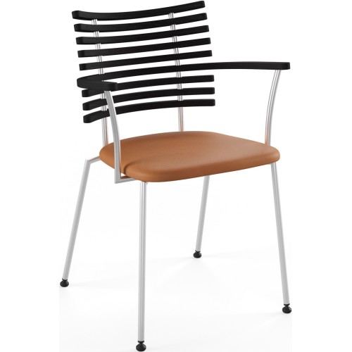 Tiger GM 4106 Chair with armrests – Black stained ash + Cognac Aniline leather + Stainless steel - Naver collection