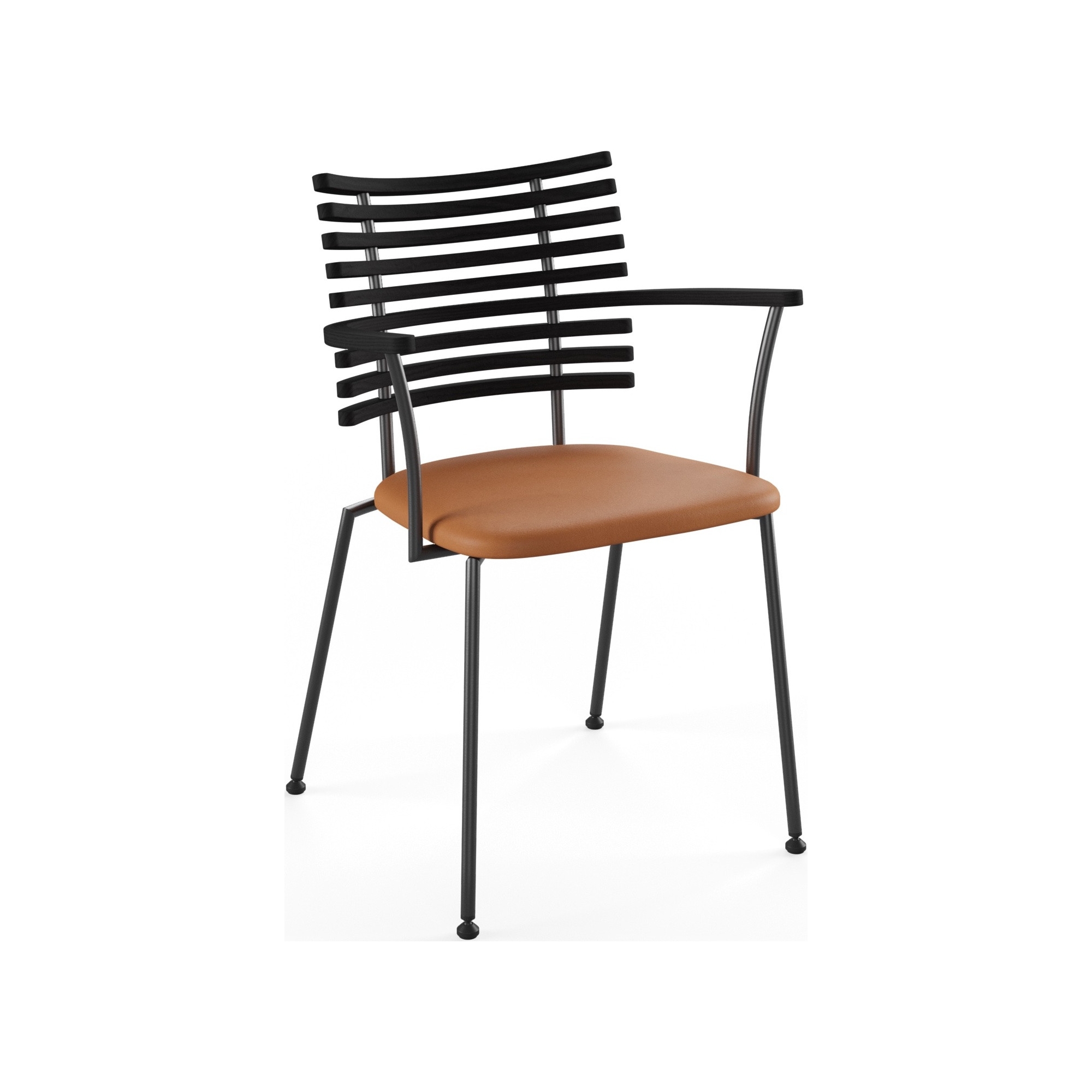 Tiger GM 4106 Chair with armrests – Black stained ash + Cognac Aniline leather + Black steel - Naver collection