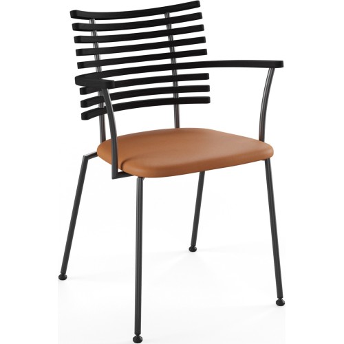 Tiger GM 4106 Chair with armrests – Black stained ash + Cognac Aniline leather + Black steel - Naver collection