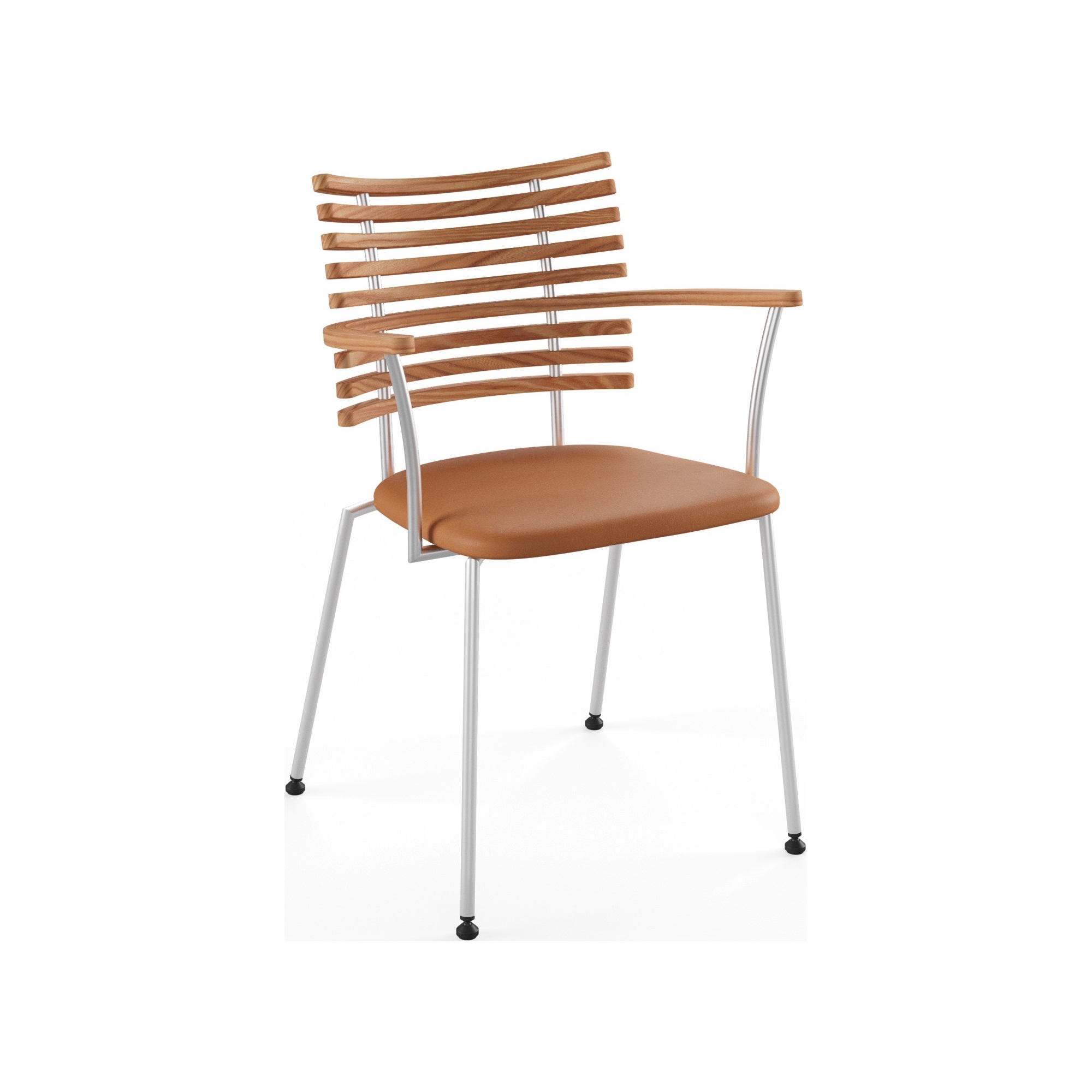 Tiger GM 4106 Chair with armrests – Oiled elm + Cognac Aniline leather + Stainless steel - Naver collection