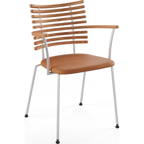 Tiger GM 4106 Chair with armrests – Oiled elm + Cognac Aniline leather + Stainless steel - Naver collection