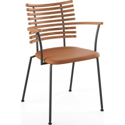 Tiger GM 4106 Chair with armrests – Oiled elm + Cognac Aniline leather + Black steel - Naver collection