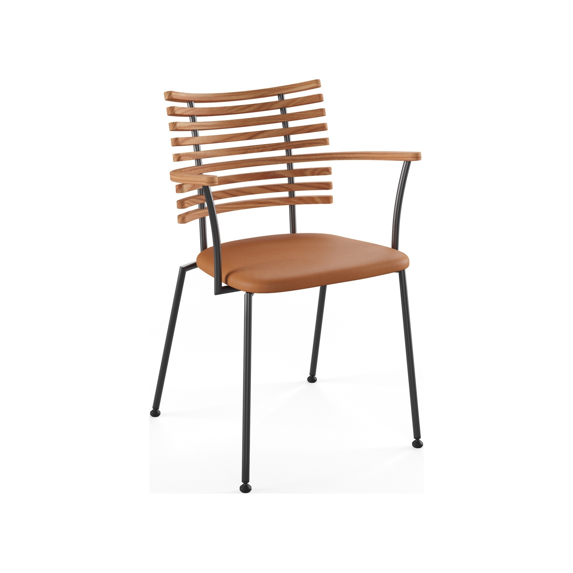 Tiger GM 4106 Chair with armrests – Oiled elm + Cognac Aniline leather + Black steel - Naver collection