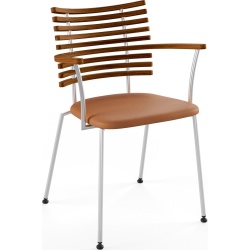 Tiger GM 4106 Chair with armrests – Oiled walnut + Cognac Aniline leather + Stainless steel - Naver collection