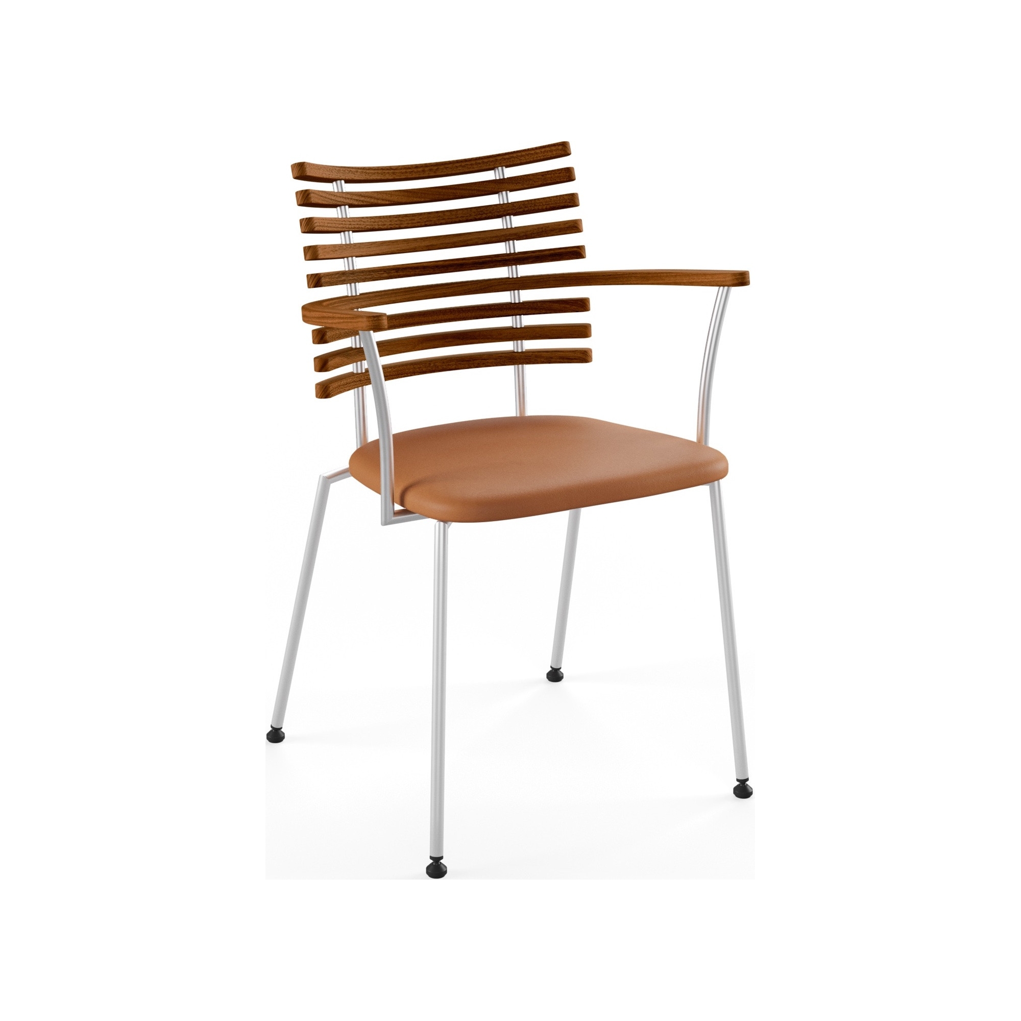 Tiger GM 4106 Chair with armrests – Oiled walnut + Cognac Aniline leather + Stainless steel - Naver collection