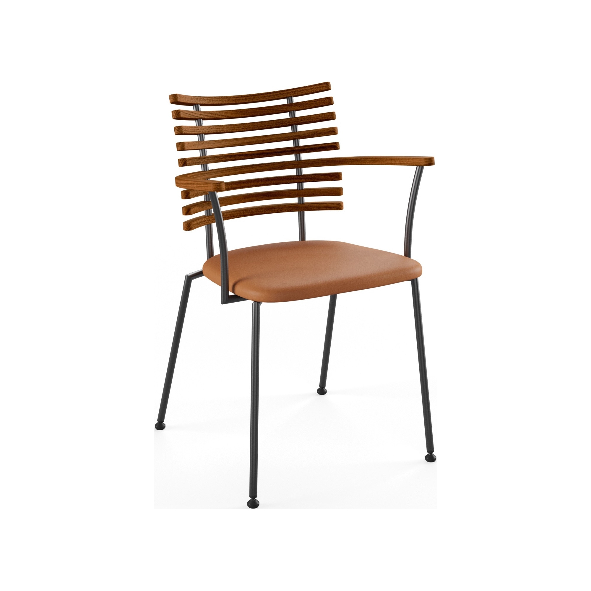 Tiger GM 4106 Chair with armrests – Oiled walnut + Cognac Aniline leather + Black steel - Naver collection