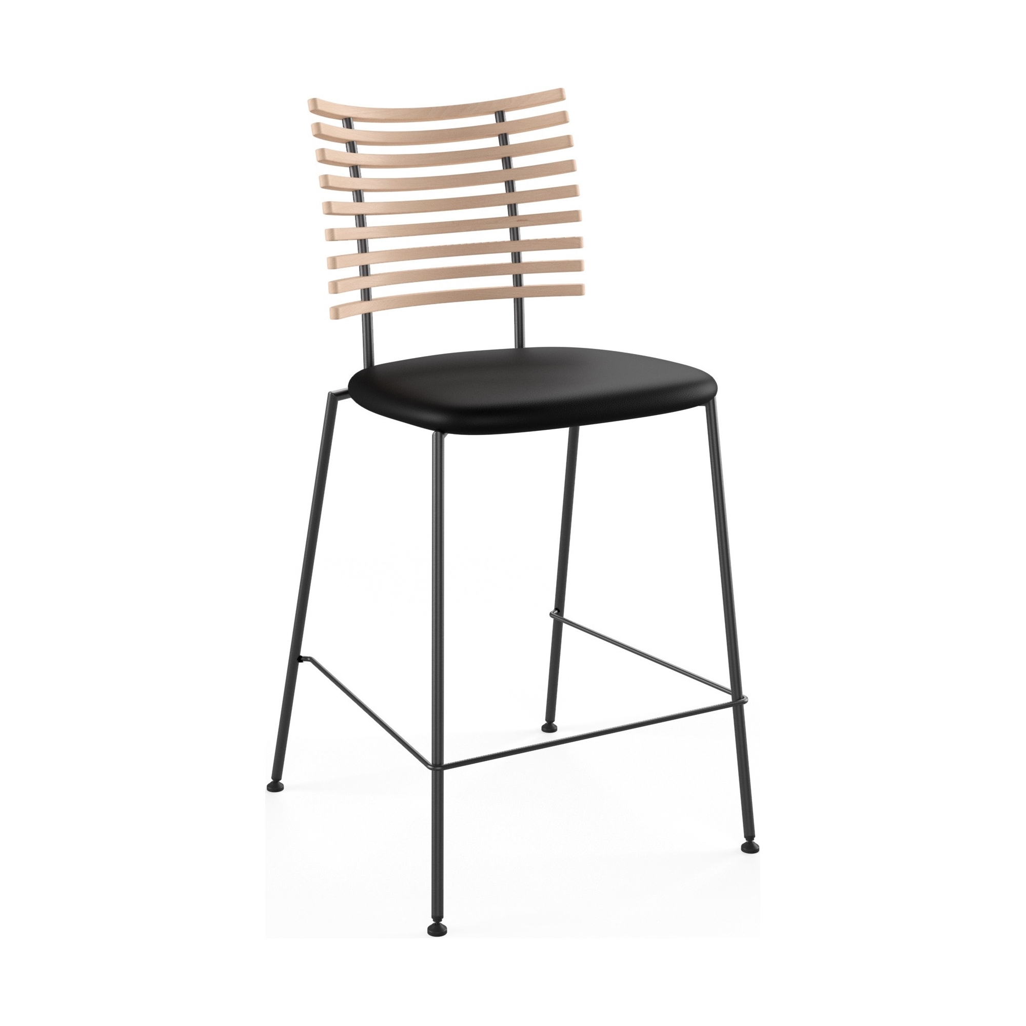 Tabouret de bar Tiger GM 4107 – Chêne Huilé Blanchi + Cuir Select Noir + Acier noir - Naver collection