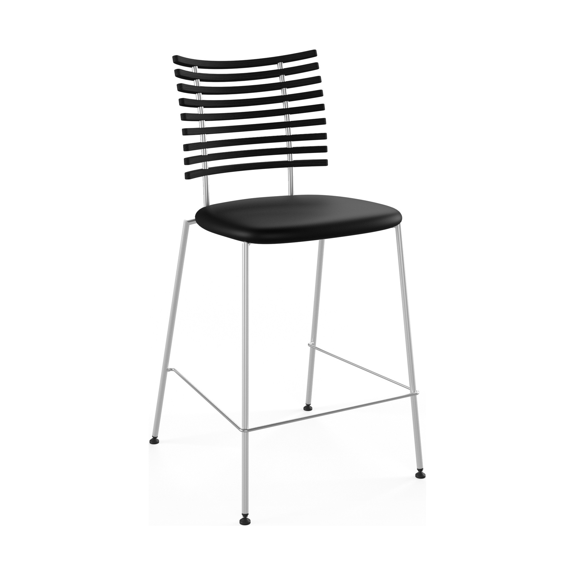 Tabouret de bar Tiger GM 4107 – Frêne teinté noir + Cuir Select Noir + Acier Inoxydable - Naver collection