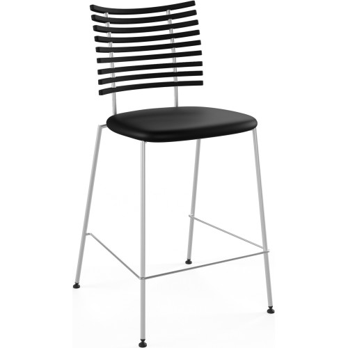 Tabouret de bar Tiger GM 4107 – Frêne teinté noir + Cuir Select Noir + Acier Inoxydable - Naver collection