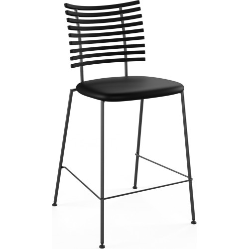 Tabouret de bar Tiger GM 4107 – Frêne teinté noir + Cuir Select Noir + Acier Noir - Naver collection